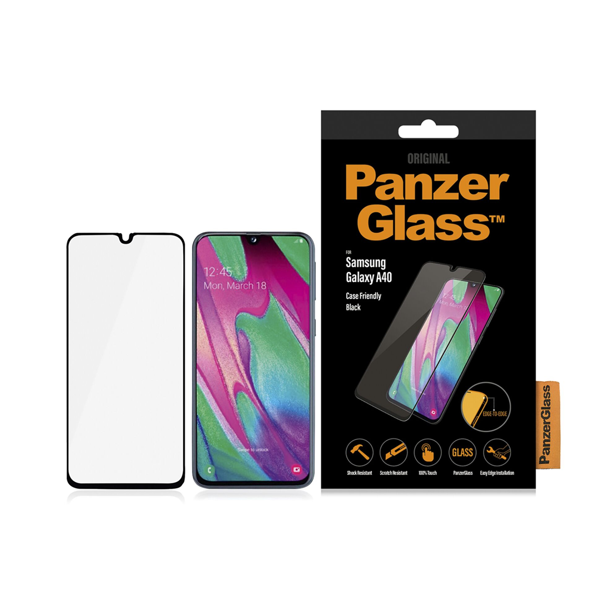 Image of PanzerGlass - Samsung Galaxy A40 Panzer Glas Display Case Friendly mit Rahmen (7189) - Schwarz bei Apfelkiste.ch