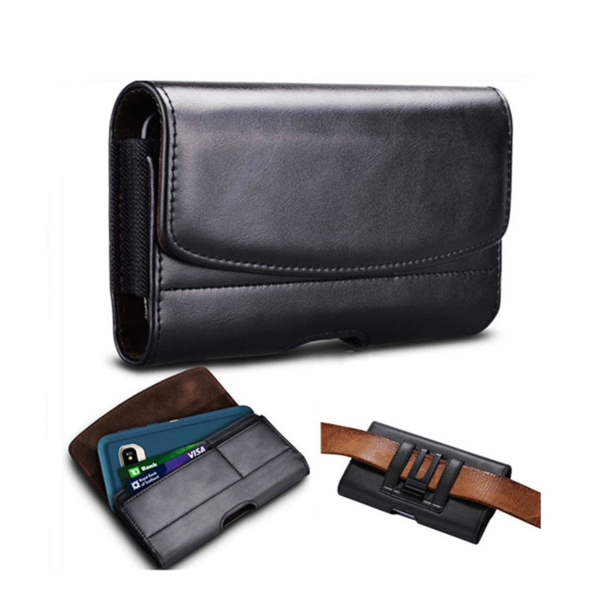 18x9x2cm) XXXL Leder Tasche mit Gürtelclip Schwarz