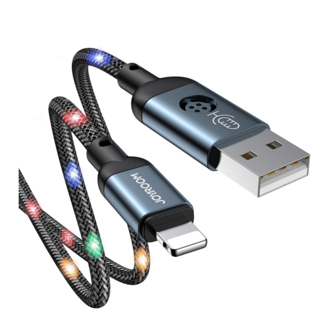 Image of Joyroom - (1.2m) 2.4A USB A auf Lightning Ladekabel Datenkabel Fast Charge mit LED Beleuchtung + Voice Control - Schwarz bei Apfelkiste.ch