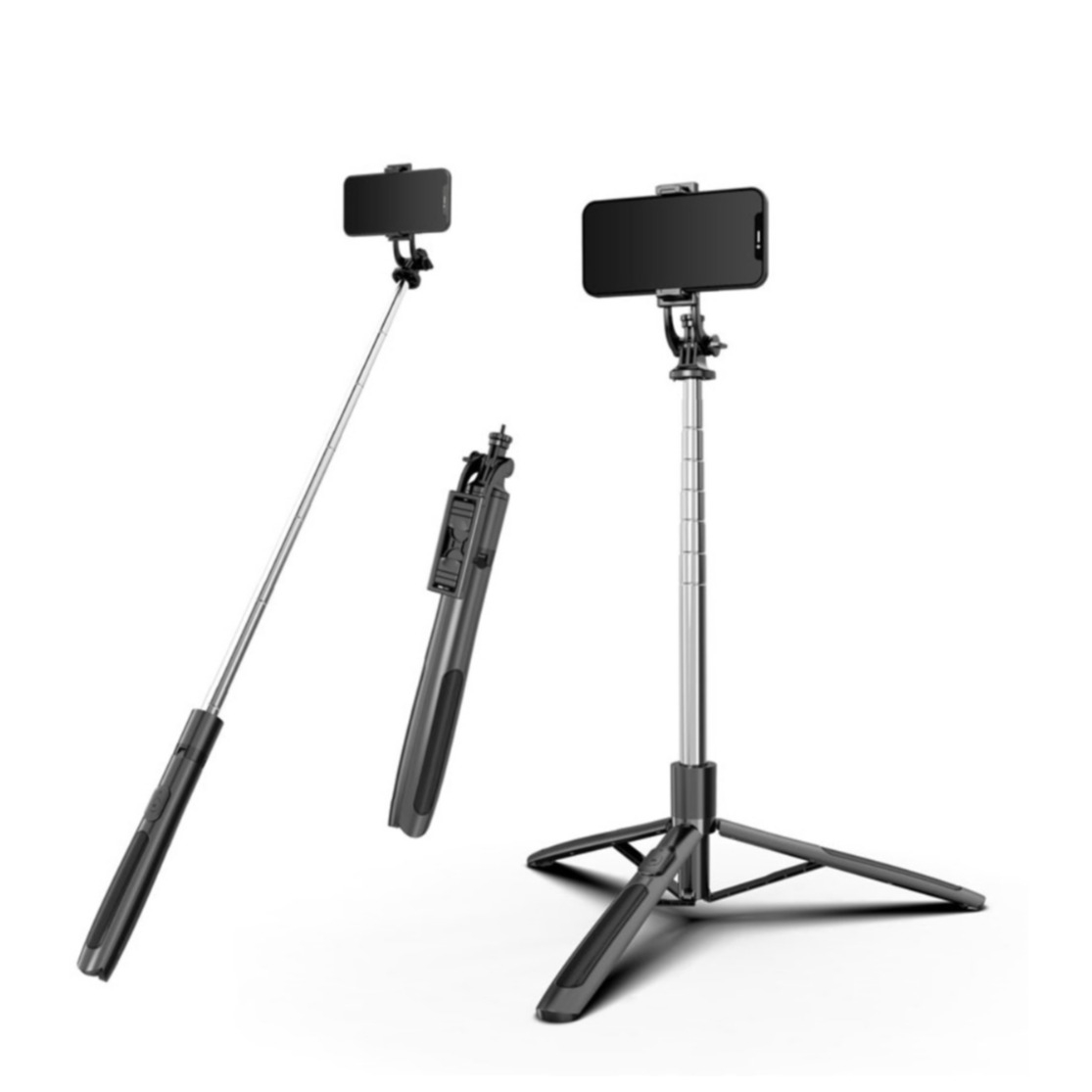 Image of (145cm) 2in1 XXL Alu Selfie Stick Teleskop für Smartphones mit abnehmbarem Bluetooth Fernauslöser + 1/4" Tripod-Stativ - Schwarz bei Apfelkiste.ch