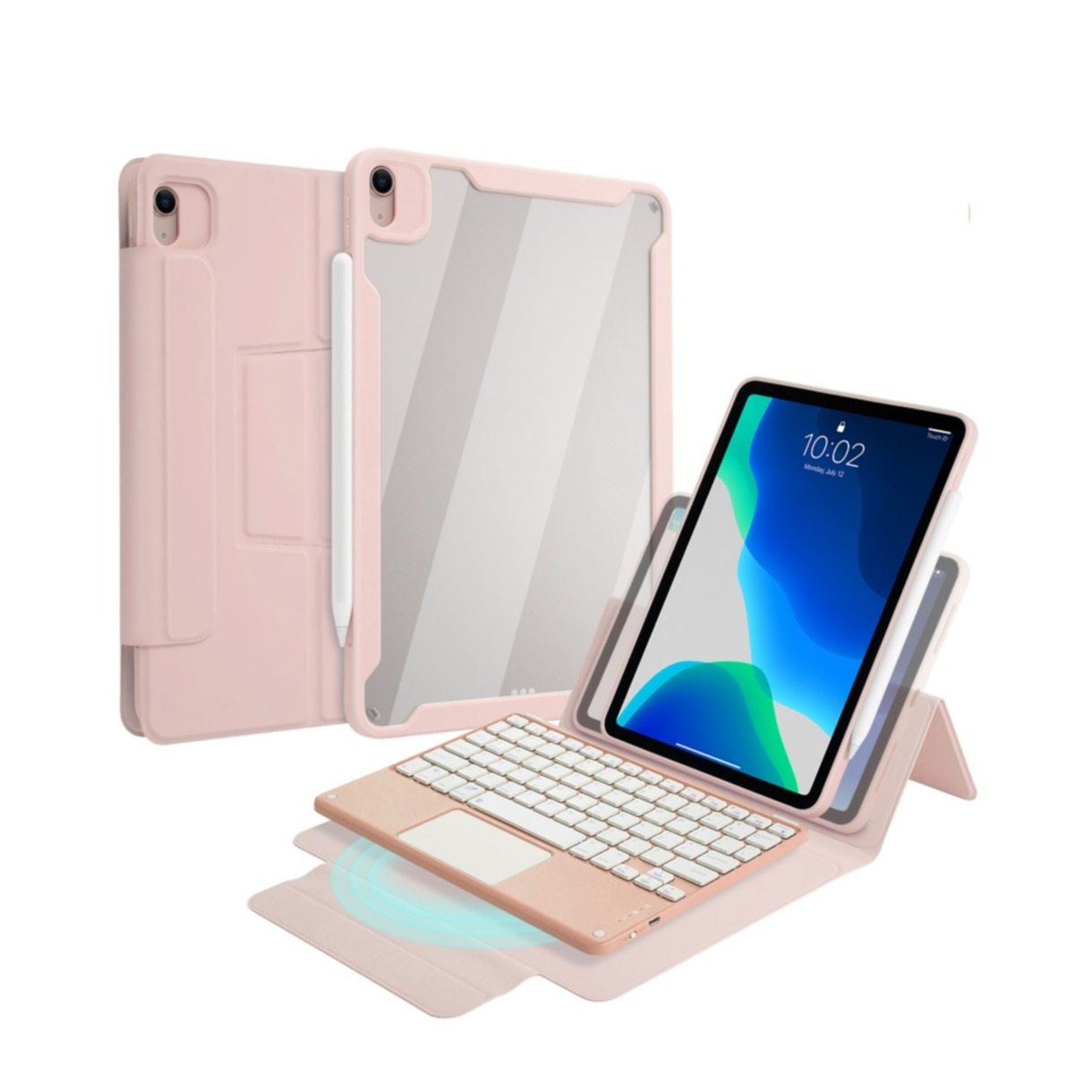 Image of 3in1 iPad Air 10.9" (2022/2020) Tasche mit Magnet Hülle + Magnet Bluetooth Tastatur + Apple Pencil Halterung (QWERTY) - Rosa bei Apfelkiste.ch
