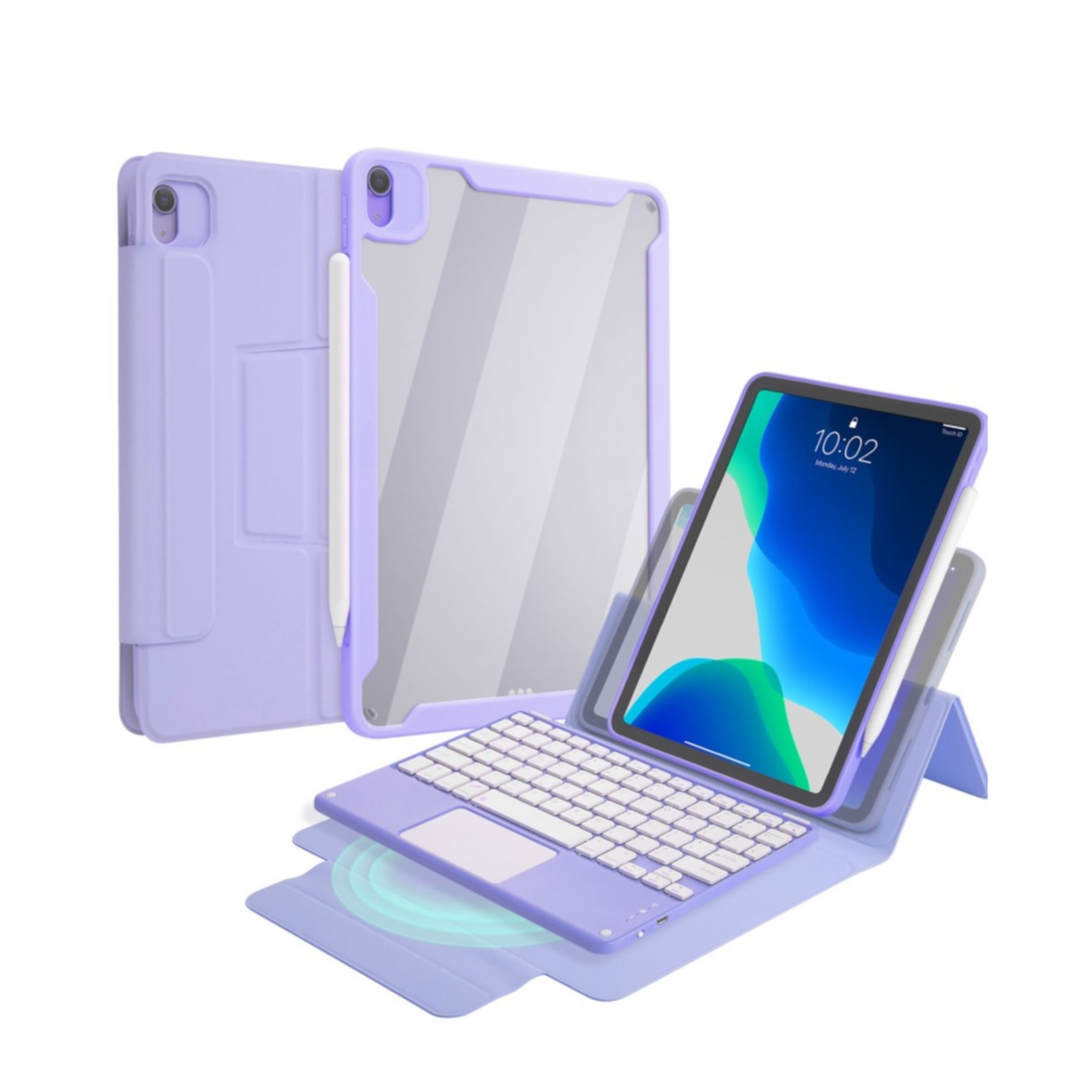 Image of 3in1 iPad Pro 11" (2021/2020/2018) Tasche mit Magnet Hülle + Magnet Bluetooth Tastatur + Apple Pencil Halterung (QWERTY) - Lila bei Apfelkiste.ch