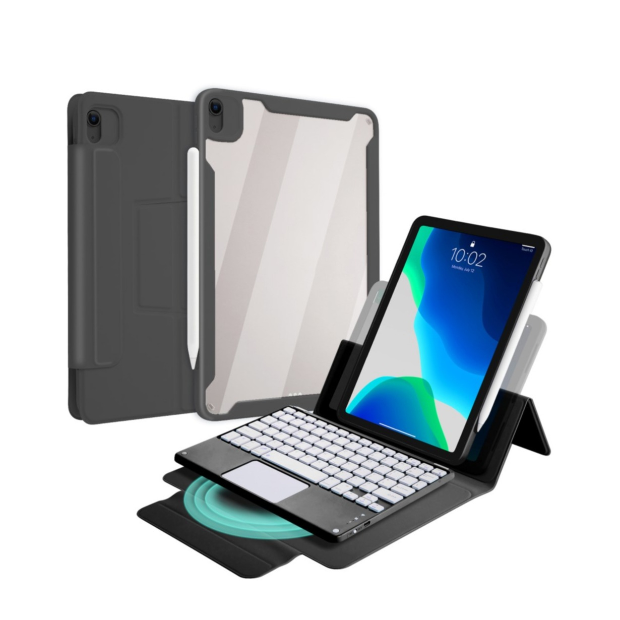 Image of 3in1 iPad Pro 11" (2021/2020/2018) Tasche mit Magnet Hülle + Magnet Bluetooth Tastatur + Apple Pencil Halterung (QWERTY) - Schwarz bei Apfelkiste.ch
