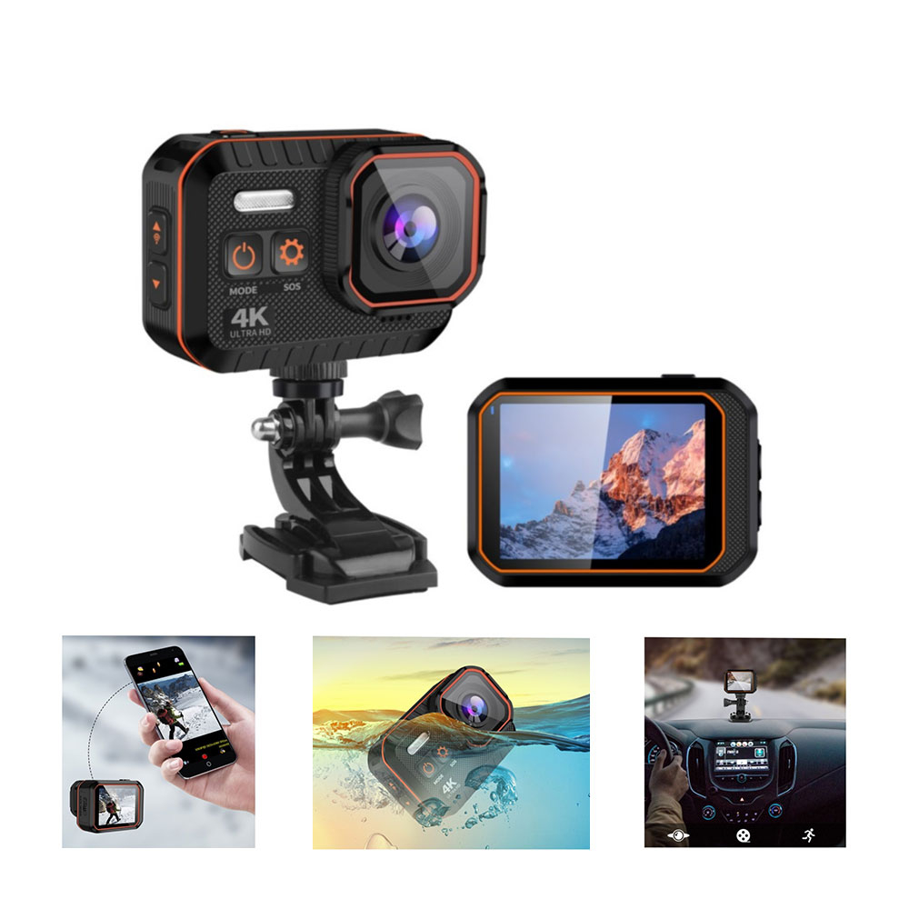 Image of 4K@60fps Ultra HD Action Cam WiFi Kamera 170° Weitwinkel 2“ IPS Display Micro SD Kartenslot und Fernauslöser + Halterungen (IP68) - Schwarz bei Apfelkiste.ch