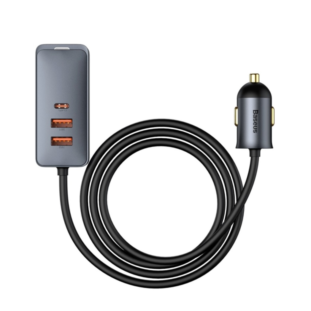 Image of (1.5m) Baseus - (120W) Dual USB C / Dual USB Alu KFZ Auto Fast Charge Ladegerät mit Power Delivery - Grau / Schwarz bei Apfelkiste.ch