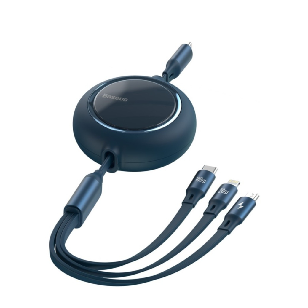 Image of (1.2m) Baseus - 3in1 Ausziehbares USB C Ladekabel 100W - Lightning / Micro USB / USB C - Schwarz bei Apfelkiste.ch