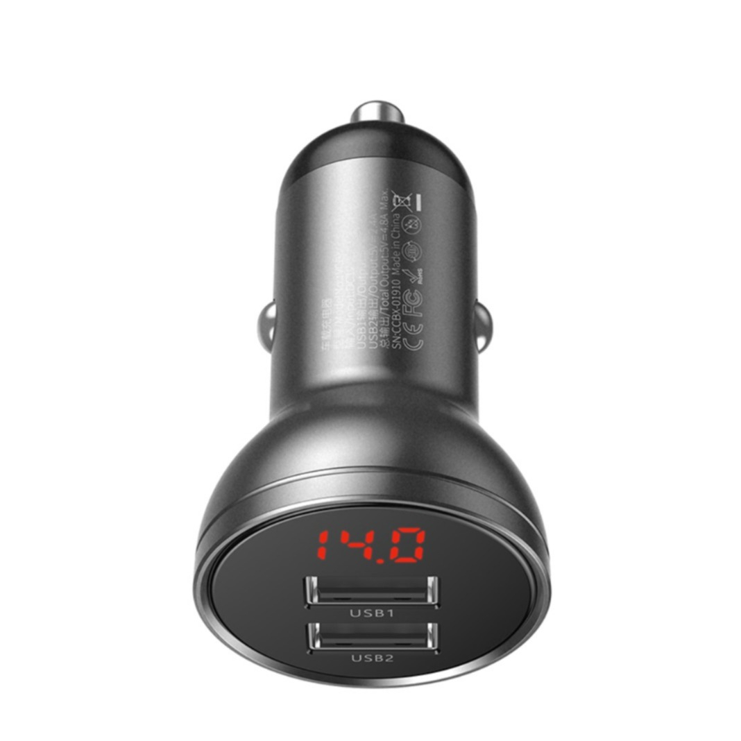 Image of Baseus - 24W (4.8A) Universal Quick Charge 3.0 Dual USB KFZ Auto Ladegerät mit Digital Display - Grau bei Apfelkiste.ch