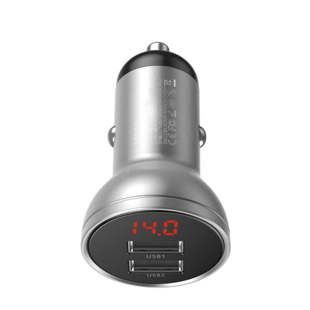 Image of Baseus - 24W (4.8A) Universal Quick Charge 3.0 Dual USB KFZ Auto Ladegerät mit Digital Display - Silber bei Apfelkiste.ch