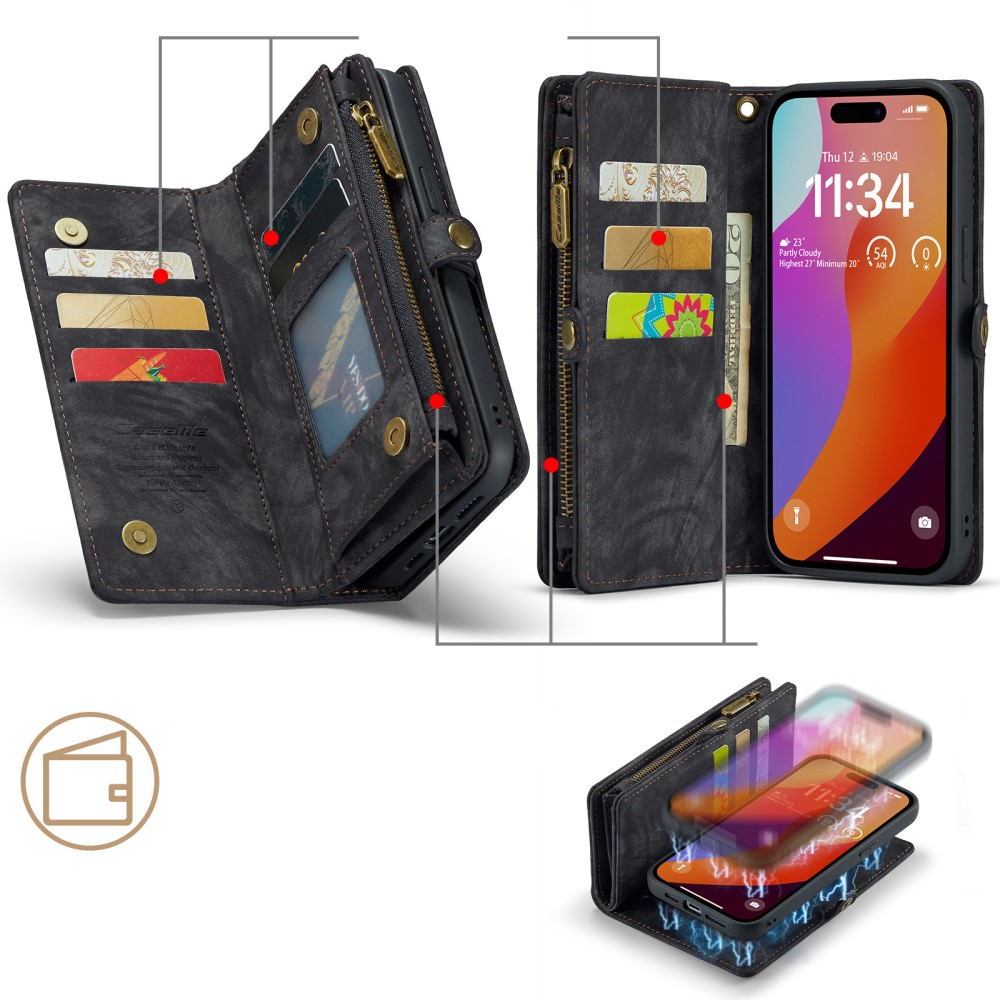 CaseMe Ledertasche Für IPhone 16 Pro – Mit Magnetverschluss, Kartenfächern & Ständer, Kaffeebraun