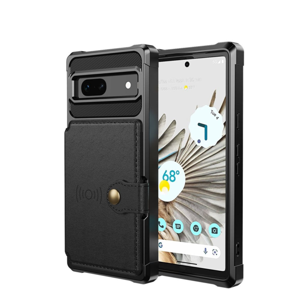 Schutzhülle Für Google Pixel 7 Pro Mit Kartenfach & Riemen – 17 Cm, Ringständer, Schwarz