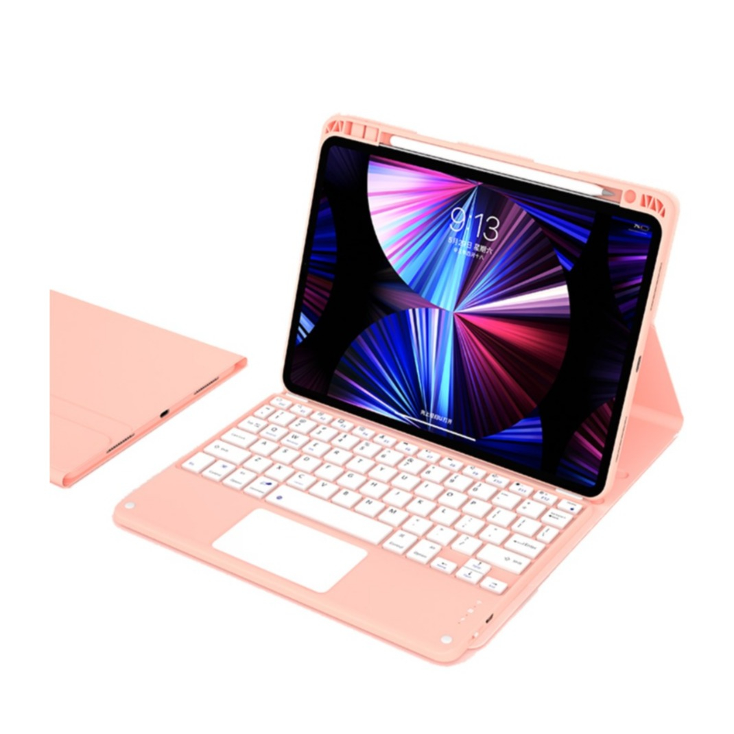 Image of iPad Air 10.9" (2022/2020) Leder Tasche mit abnehmbarer Bluetooth Tastatur + Apple Pencil Halterung (QWERTY) - Rosa bei Apfelkiste.ch