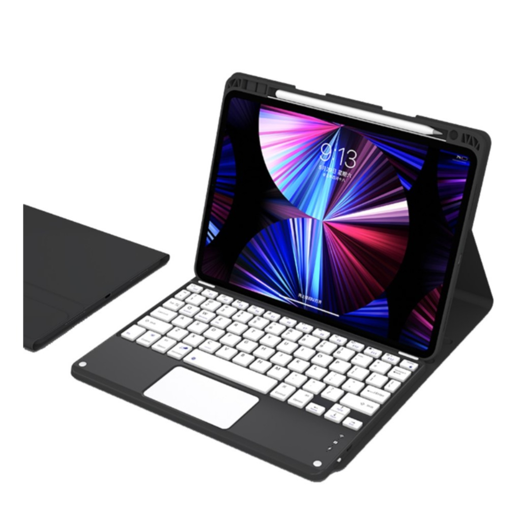 Image of iPad 10.2" (2021/2020/2019) / iPad Air 10.5" (2019) Leder Tasche mit abnehmbarer Bluetooth Tastatur + Pencil Halterung (QWERTY) - Schwarz bei Apfelkiste.ch