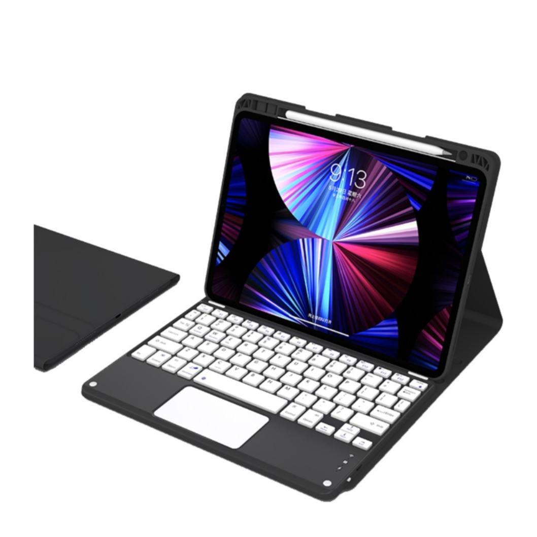 Image of iPad Air 10.9" (2022/2020) Leder Tasche mit abnehmbarer Bluetooth Tastatur + Apple Pencil Halterung (QWERTY) - Schwarz bei Apfelkiste.ch