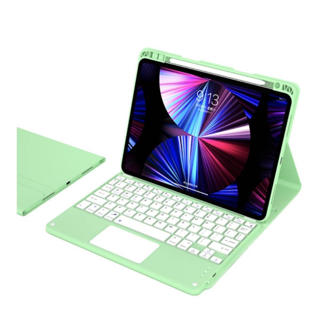 Image of iPad Pro 11" (2021/2020/2018) Leder Tasche mit abnehmbarer Bluetooth Tastatur + Apple Pencil Halterung (QWERTY) - Grün bei Apfelkiste.ch
