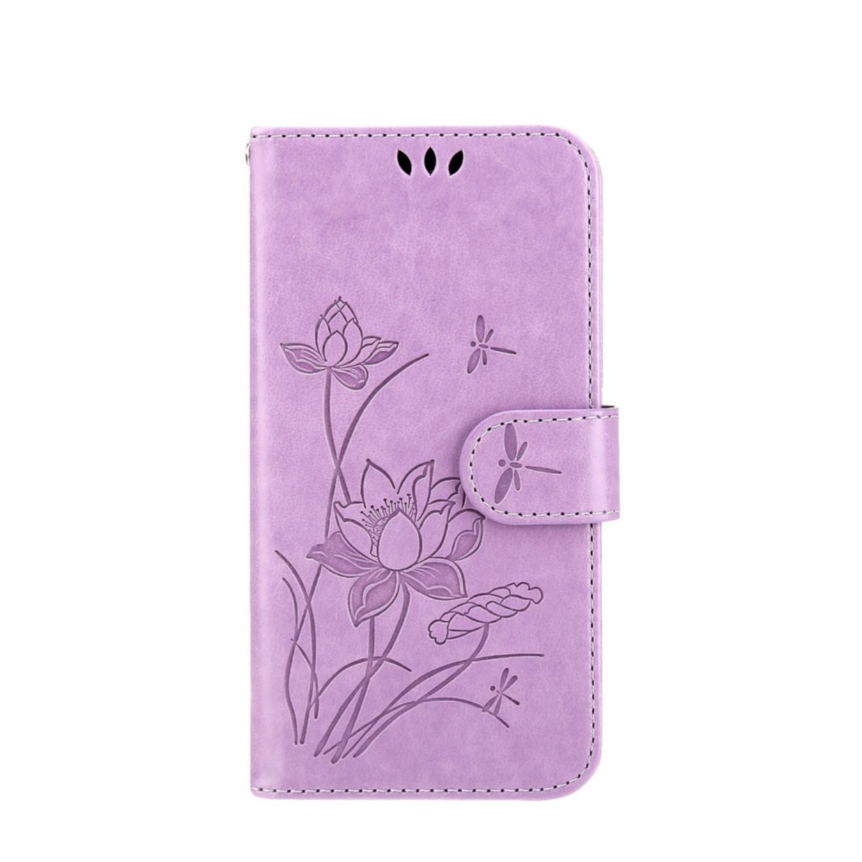Image of iPhone 14 Leder Tasche Flip Cover Lotus Blumen Imprint - Lila bei Apfelkiste.ch