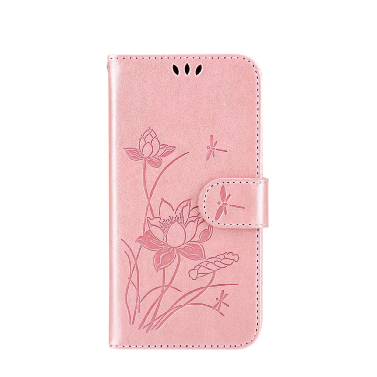 Image of iPhone 14 Leder Tasche Flip Cover Lotus Blumen Imprint - Rosa bei Apfelkiste.ch