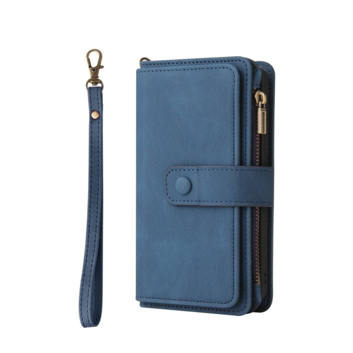 Image of iPhone 14 Leder Wallet Etui Tasche mit 13 Kartenfächern + Münzfach - Blau bei Apfelkiste.ch