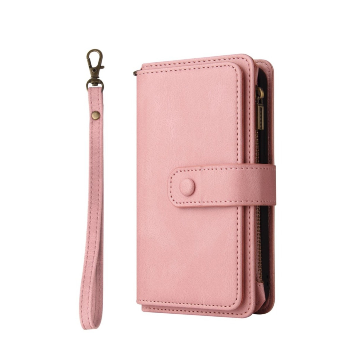 Image of iPhone 14 Max Leder Wallet Etui Tasche mit 13 Kartenfächern + Münzfach - Rosa bei Apfelkiste.ch