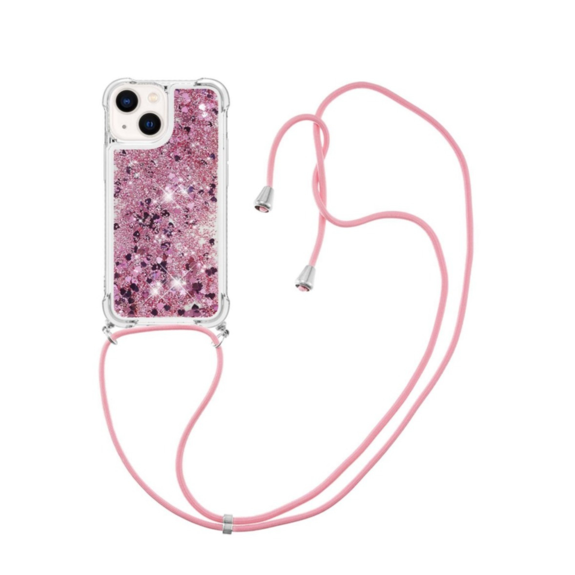 Image of iPhone 14 Necklace Gummi Hülle Liquid Glitzer + Handykette (130cm) - Pink / Roségold bei Apfelkiste.ch