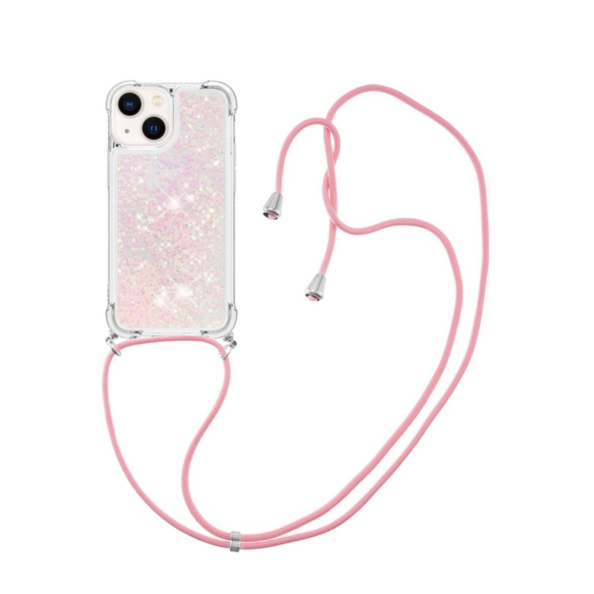 Image of iPhone 14 Necklace Gummi Hülle Liquid Glitzer + Handykette (130cm) - Rosa bei Apfelkiste.ch