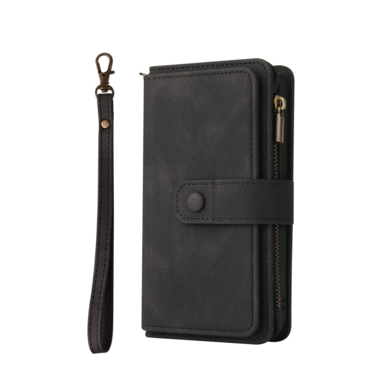 Image of iPhone 14 Pro Max Leder Wallet Etui Tasche mit 13 Kartenfächern + Münzfach - Schwarz bei Apfelkiste.ch