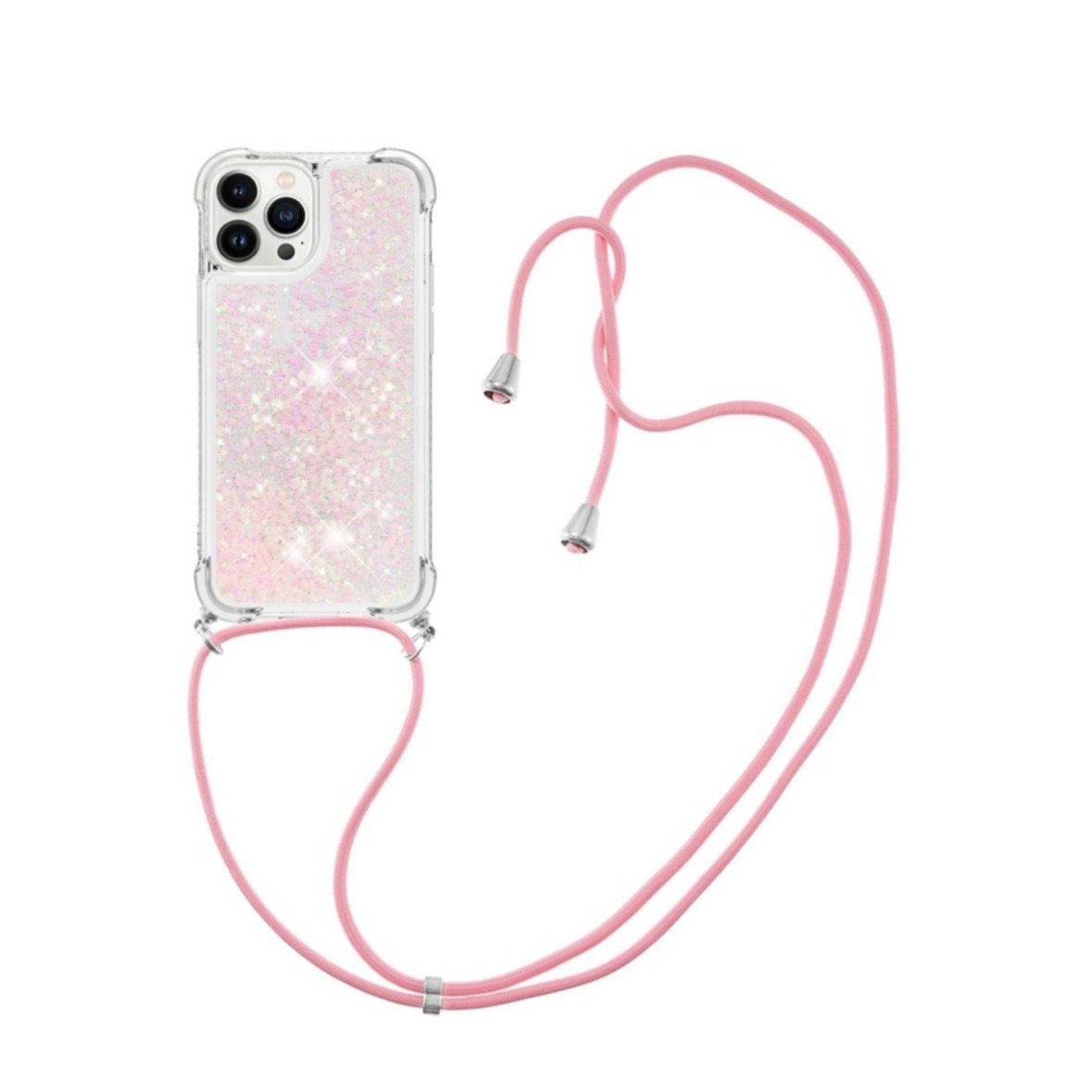 Image of iPhone 14 Pro Max Necklace Gummi Hülle Liquid Glitzer + Handykette (130cm) - Rosa bei Apfelkiste.ch