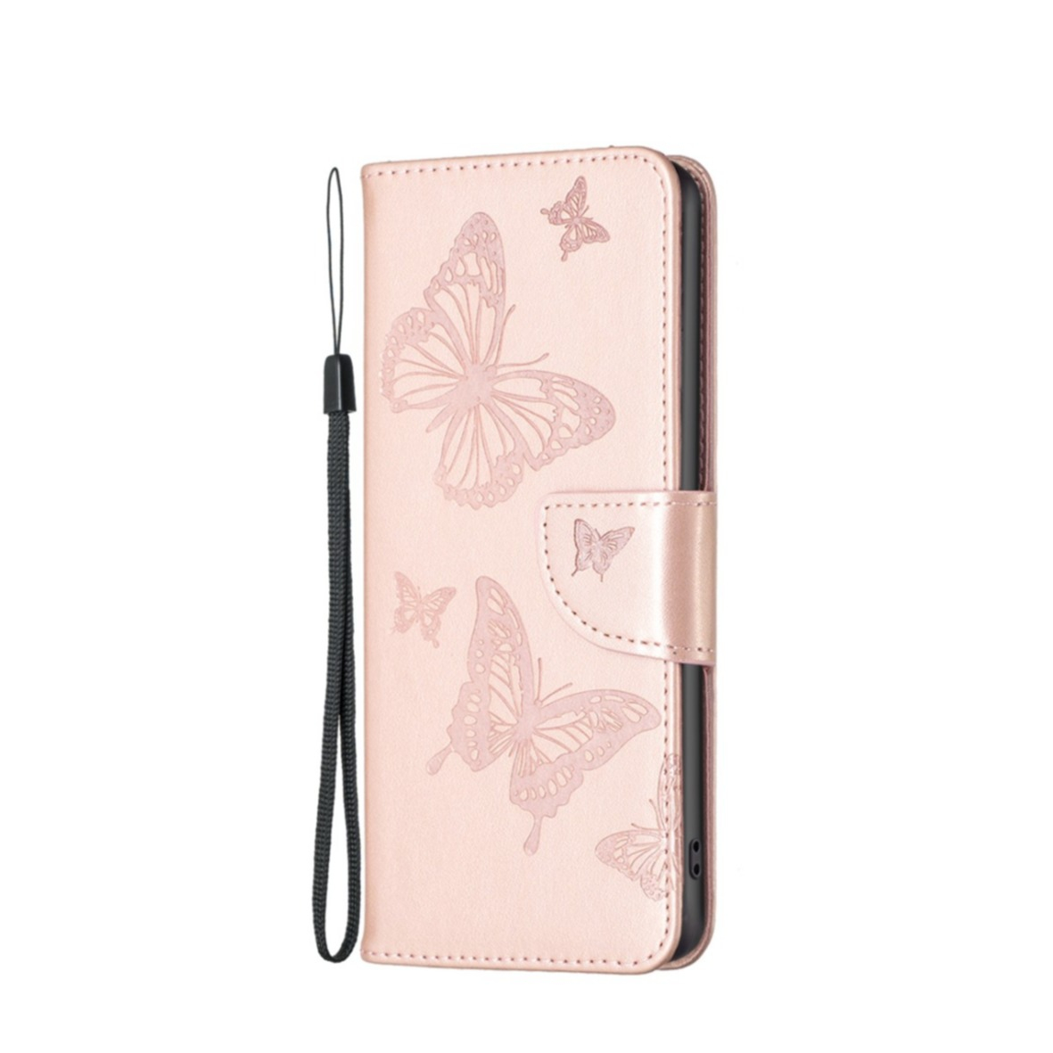Leder-Hülle Für IPhone 12/12 Pro Mit Schmetterling & Blumen-Motiv – Klappcase Mit Ständer & Kartenfächern (Blau)