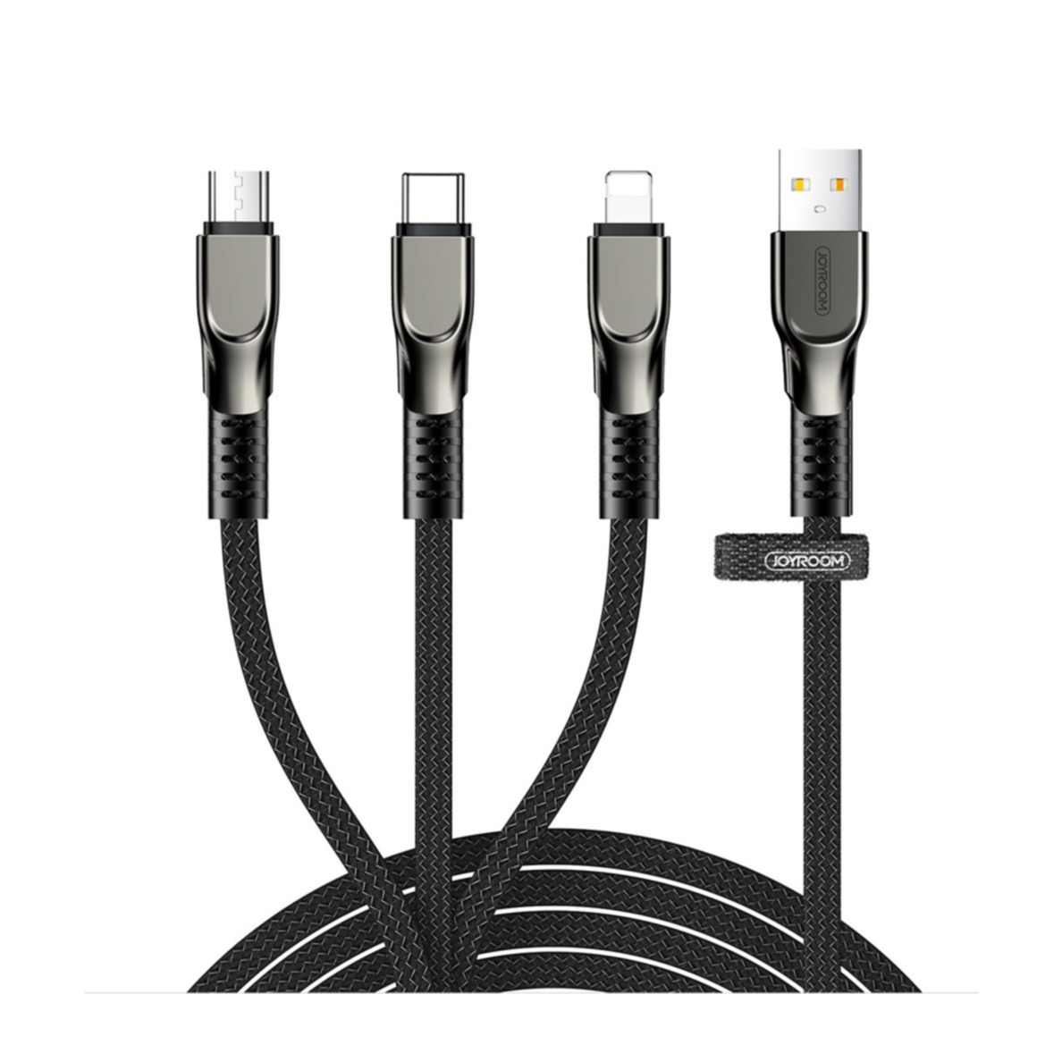 Image of Joyroom - (1.3m) 3.5A 3in1 USB A Fast Charge Ladekabel Datenkabel Nylon Geflecht - Apple Lightning / Micro USB / USB C - Schwarz bei Apfelkiste.ch