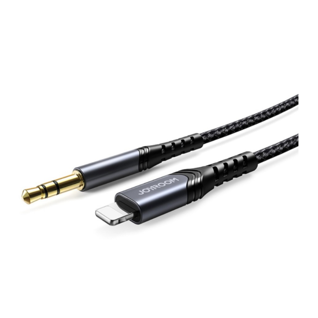 Image of Joyroom - (1m) Lightning auf 3.5mm Klinke Stecker AUX Audiokabel Nylon mit vergoldeten Kontakten (Männlich) - Schwarz bei Apfelkiste.ch