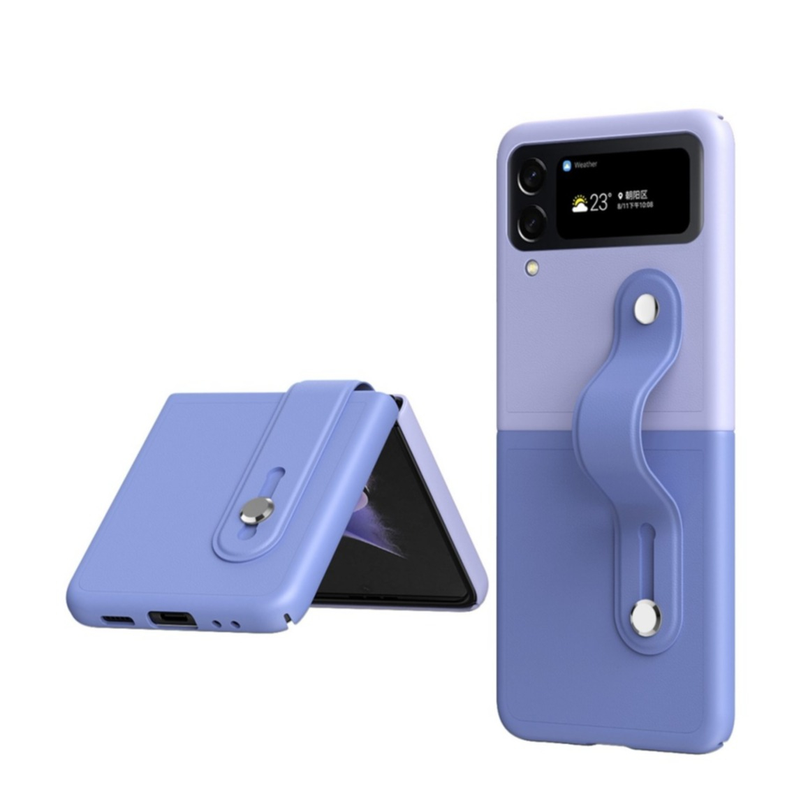 Image of Samsung Galaxy Z Flip4 5G Hybrid Hardcase Hülle mit Leder Rückseite + Finger Griff Halterung - Lila / Blau bei Apfelkiste.ch
