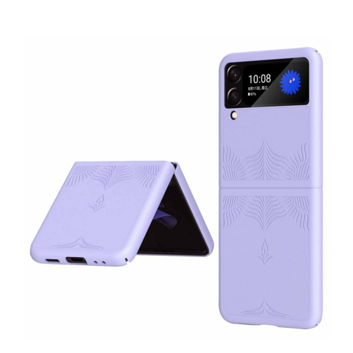 Image of Samsung Galaxy Z Flip4 5G Hybrid Hardcase Hülle mit Leder Rückseite Mandala Imprint - Lila bei Apfelkiste.ch