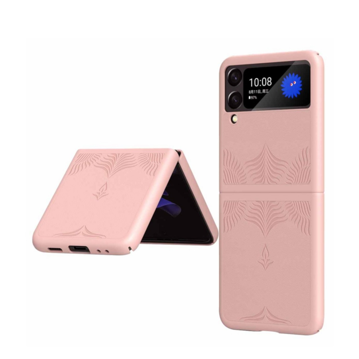 Image of Samsung Galaxy Z Flip4 5G Hybrid Hardcase Hülle mit Leder Rückseite Mandala Imprint - Rosa bei Apfelkiste.ch