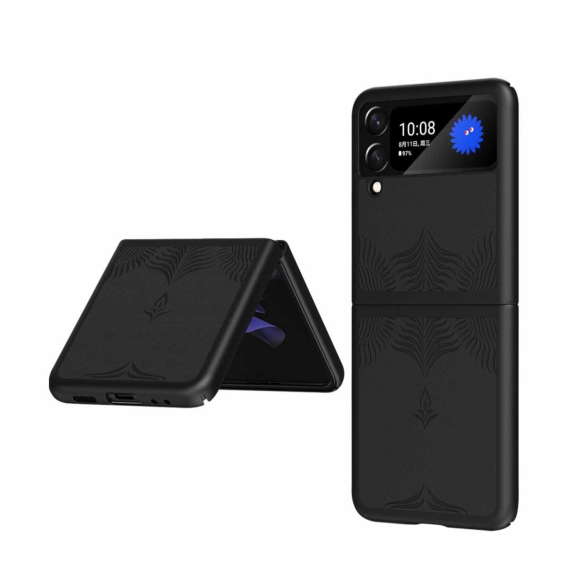 Image of Samsung Galaxy Z Flip4 5G Hybrid Hardcase Hülle mit Leder Rückseite Mandala Imprint - Schwarz bei Apfelkiste.ch