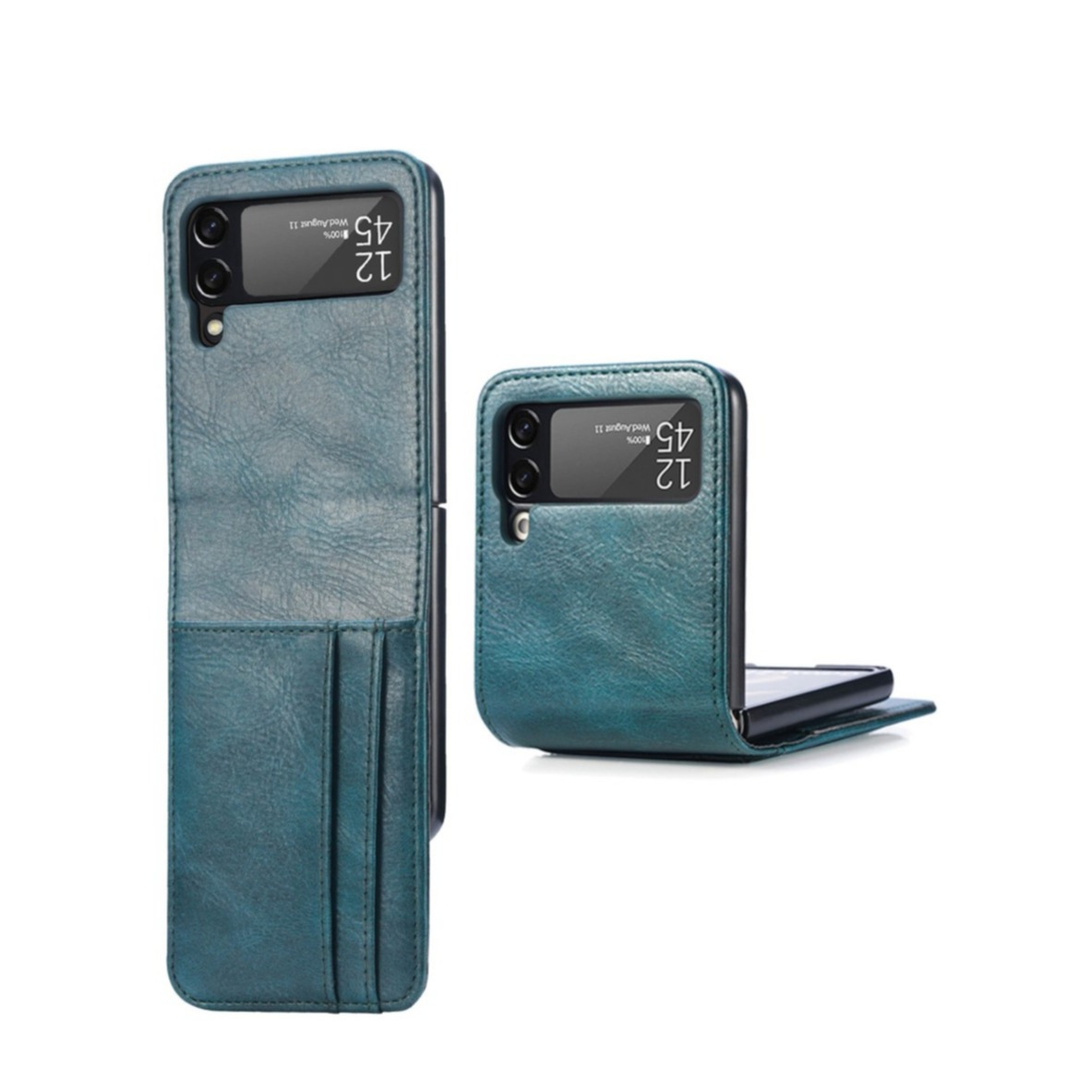 Image of Samsung Galaxy Z Flip4 5G Vintage Leder Hülle Flip Cover mit Kartenfächer - Blau bei Apfelkiste.ch