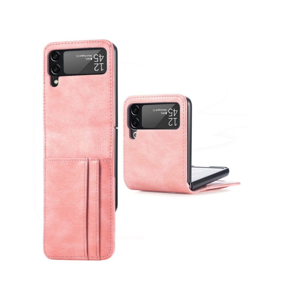 Image of Samsung Galaxy Z Flip4 5G Vintage Leder Hülle Flip Cover mit Kartenfächer - Rosa bei Apfelkiste.ch