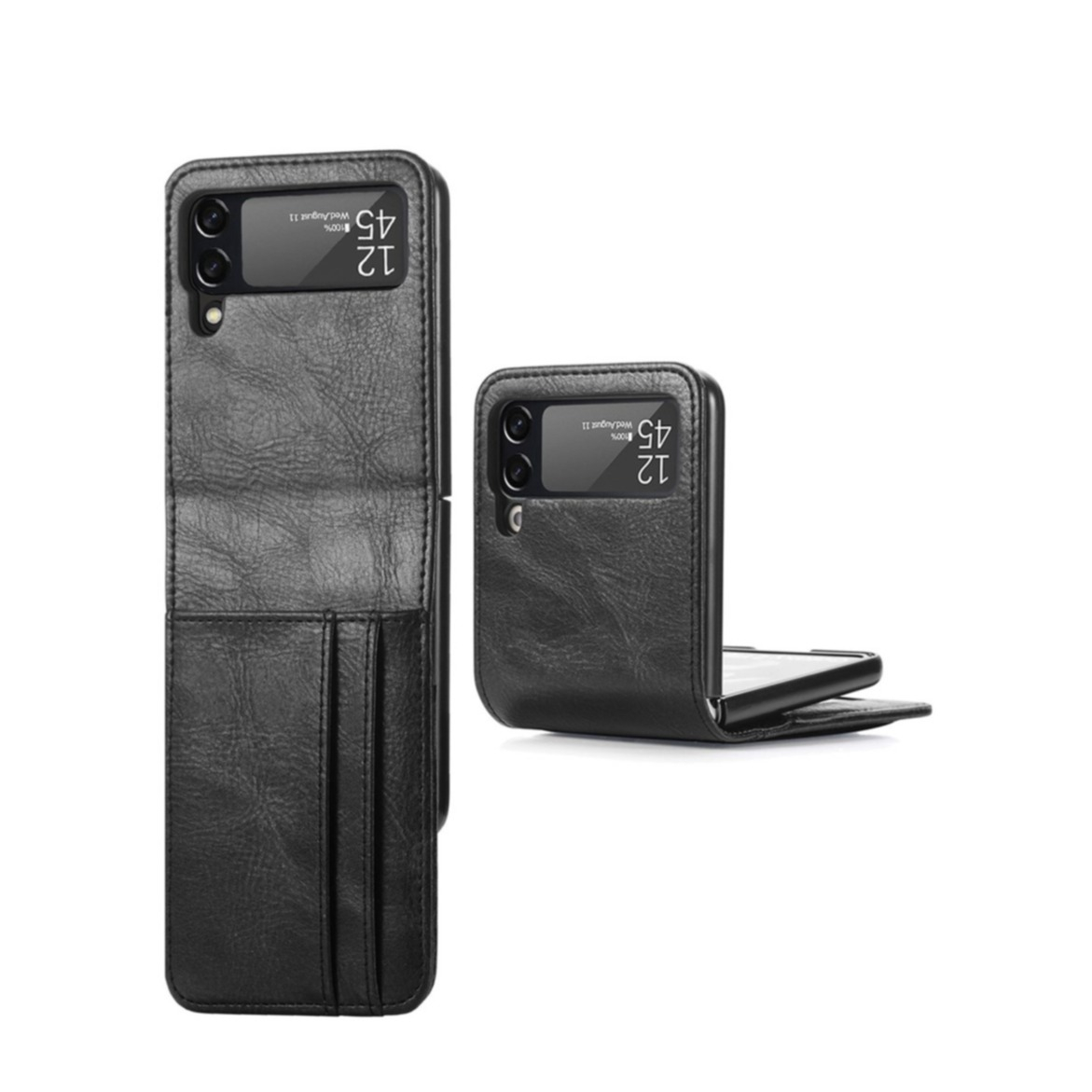 Image of Samsung Galaxy Z Flip4 5G Vintage Leder Hülle Flip Cover mit Kartenfächer - Schwarz bei Apfelkiste.ch