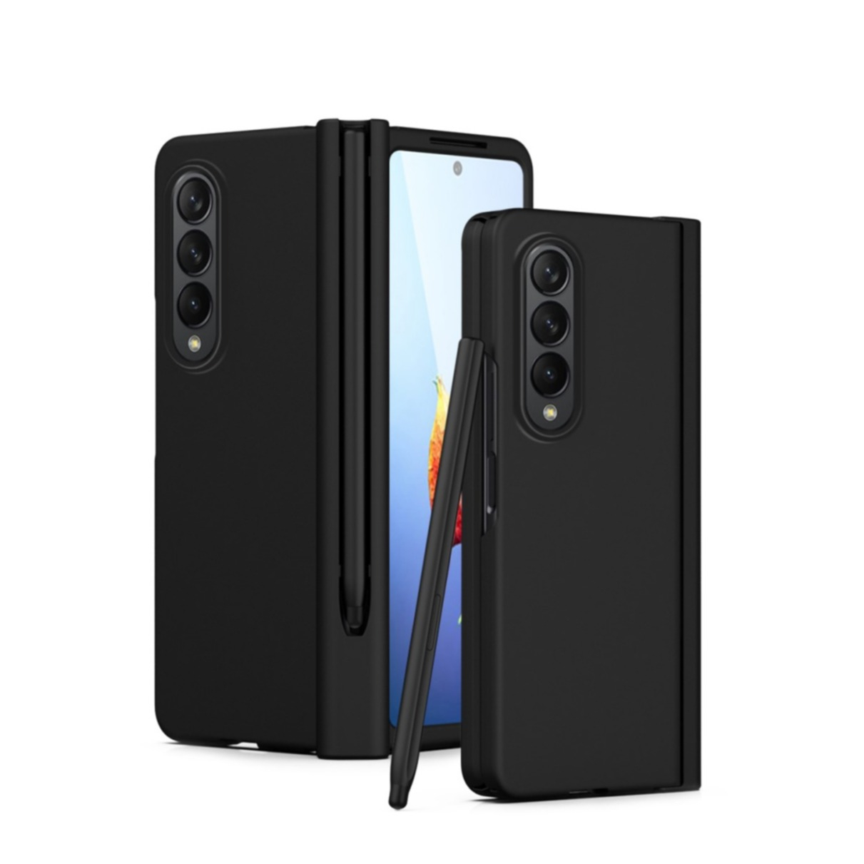 Image of Samsung Galaxy Z Fold4 5G Hardcase Schutzhülle mit Touch Pen + Display Schutzglas - Schwarz bei Apfelkiste.ch