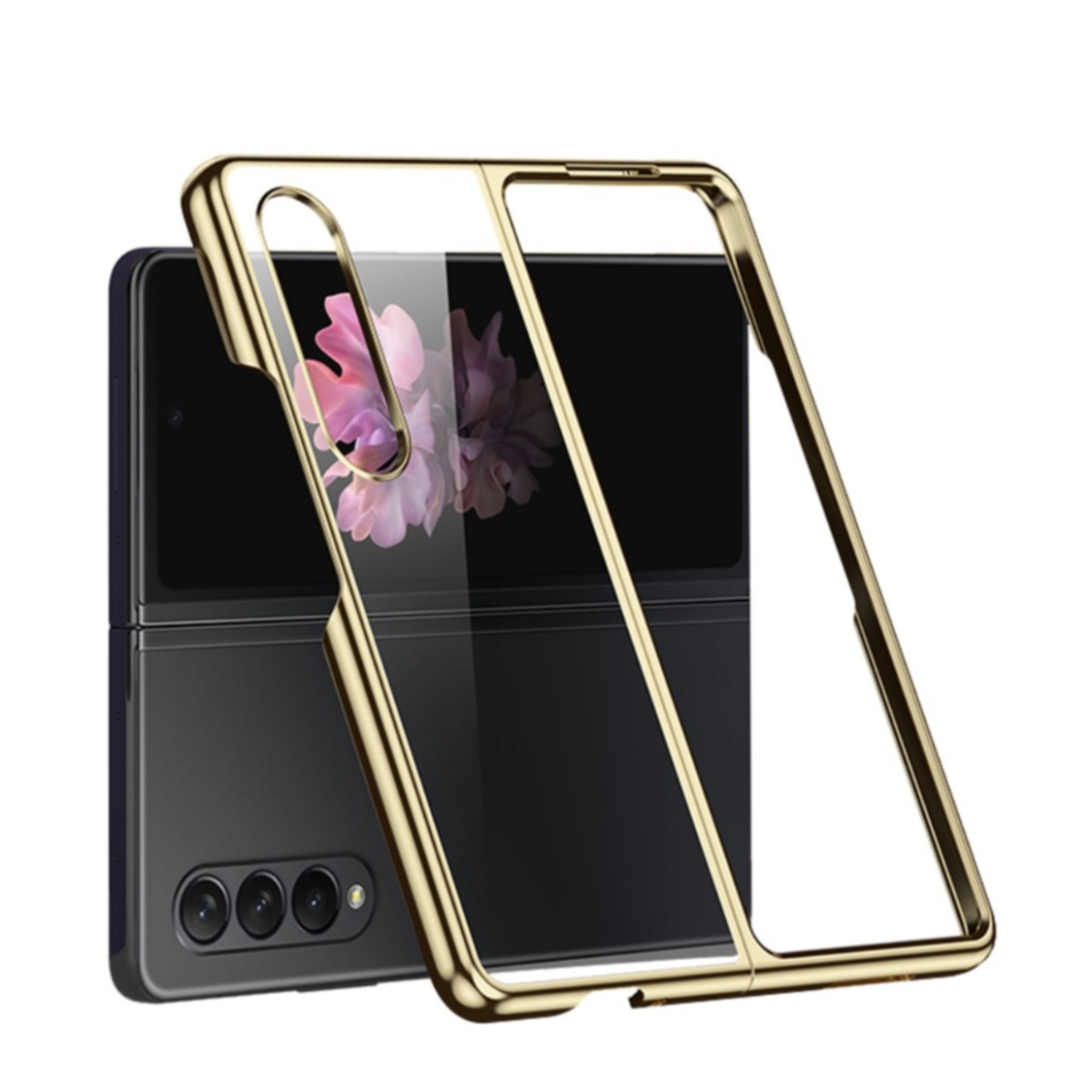 Image of Samsung Galaxy Z Fold4 5G Hardcase Hülle Galvanisierter Rahmen - Gold / Transparent bei Apfelkiste.ch