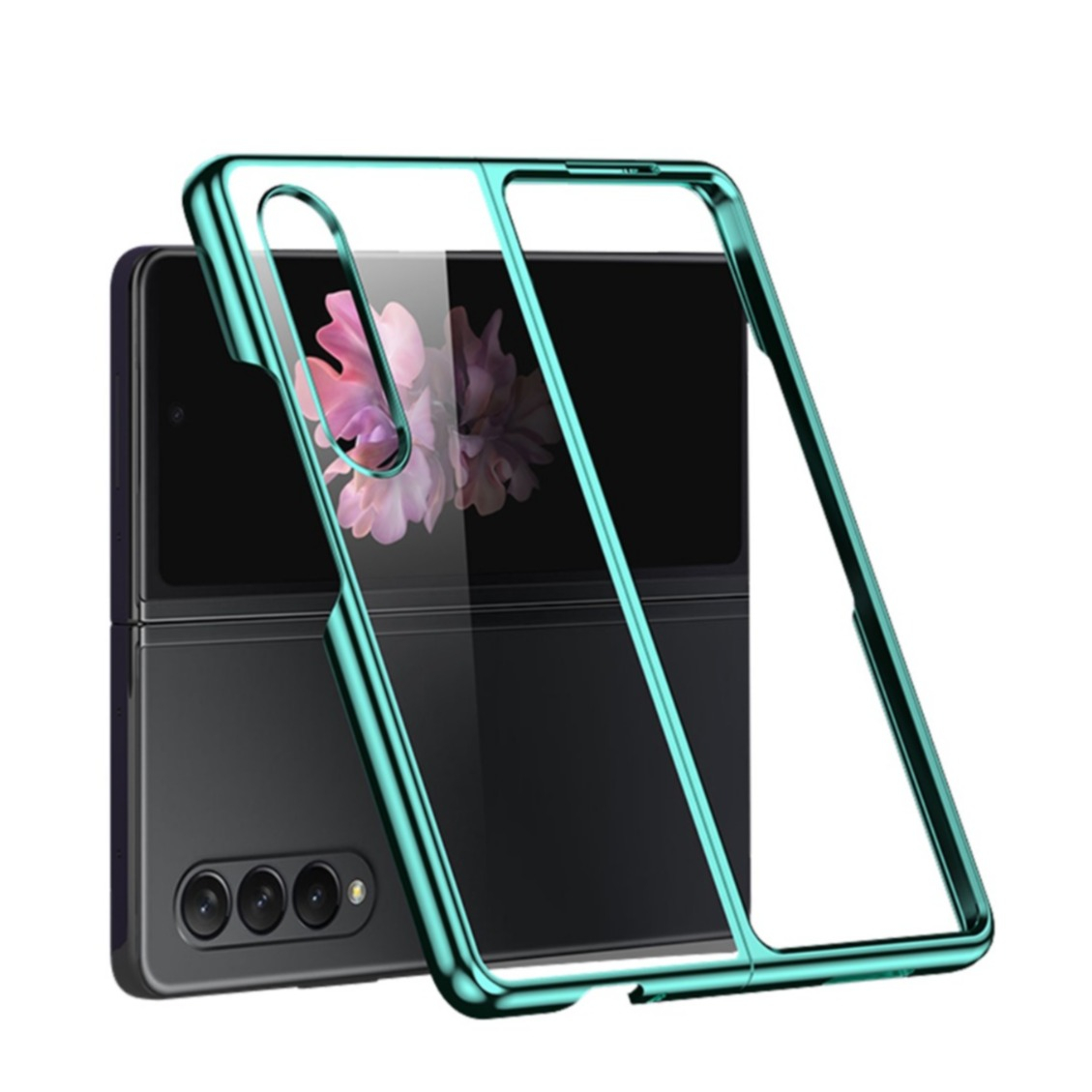 Image of Samsung Galaxy Z Fold4 5G Hardcase Hülle Galvanisierter Rahmen - Grün / Transparent bei Apfelkiste.ch