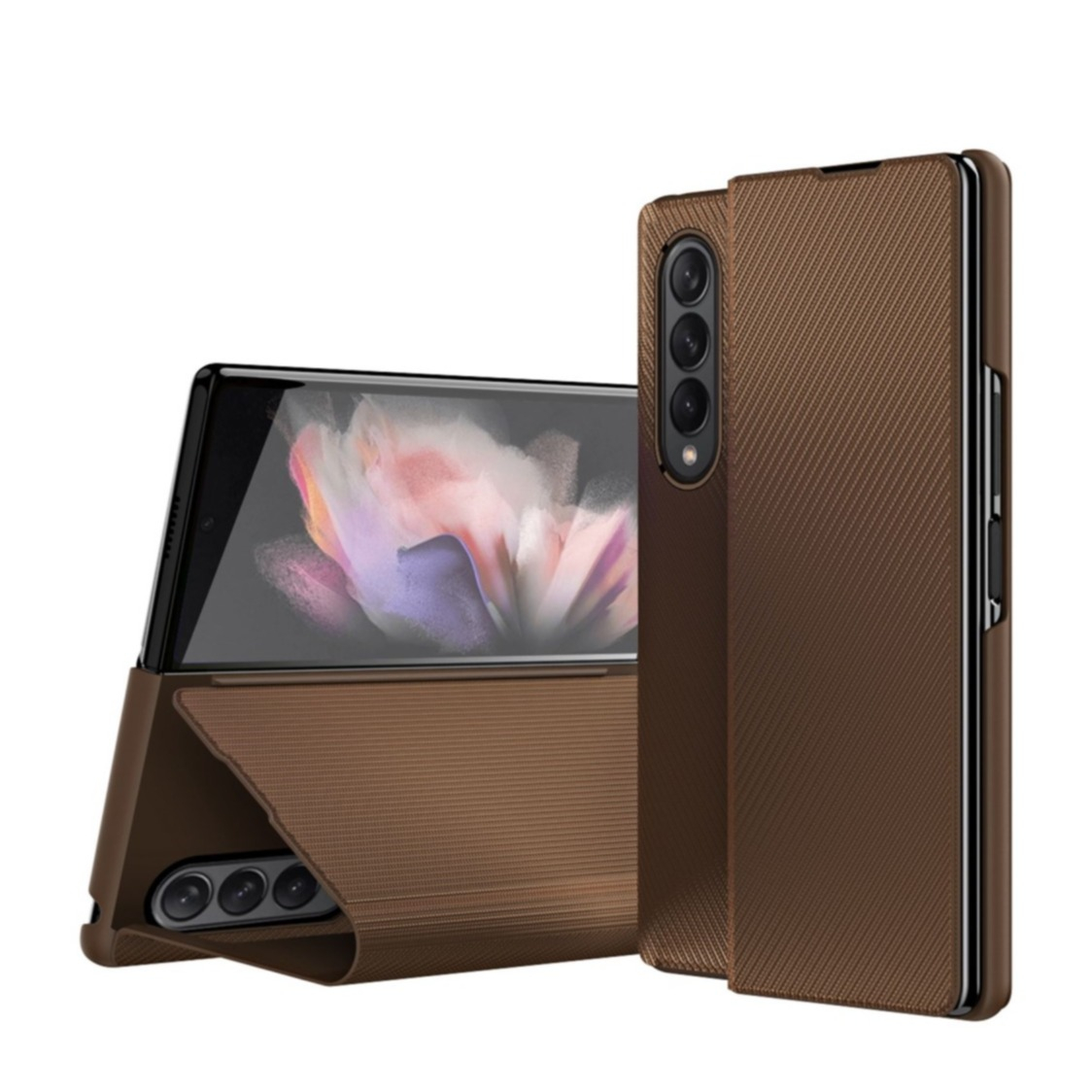 Image of Samsung Galaxy Z Fold4 5G Leder Tasche Flip Cover Kevlar Look - Braun bei Apfelkiste.ch