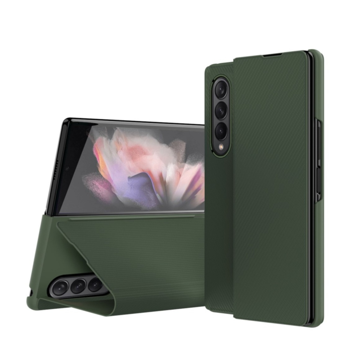 Image of Samsung Galaxy Z Fold4 5G Leder Tasche Flip Cover Kevlar Look - Dunkelgrün bei Apfelkiste.ch
