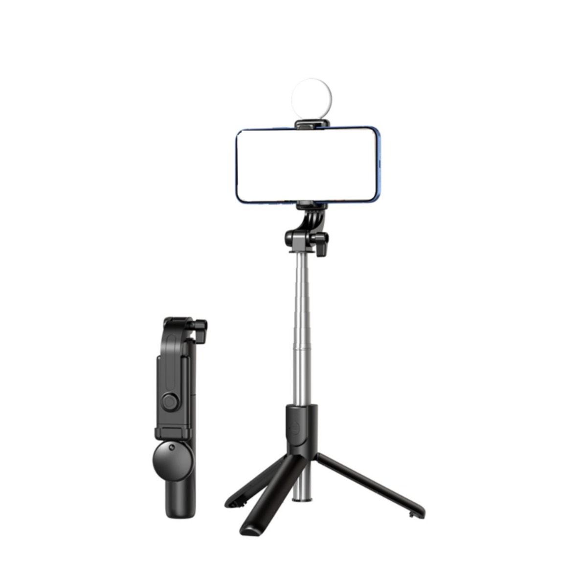 Image of (100cm) XXL Selfie Stick Teleskop für Smartphones mit abnehmbarem Bluetooth Fernauslöser + LED Beleuchtung - Schwarz bei Apfelkiste.ch