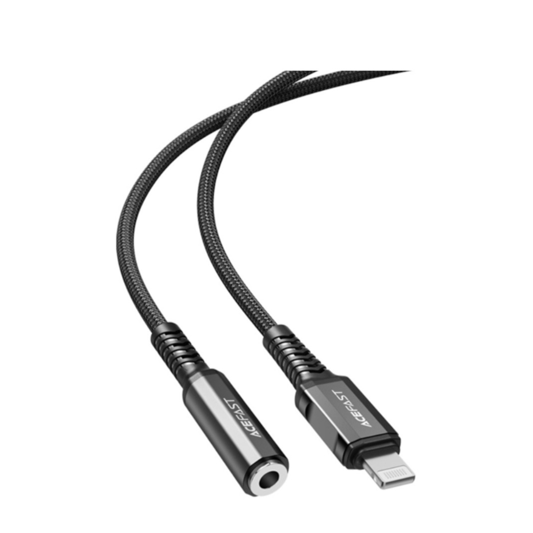 Image of (18cm) MFi Lightning auf 3.5mm Klinke Stecker AUX Audiokabel (Weiblich) - Schwarz bei Apfelkiste.ch