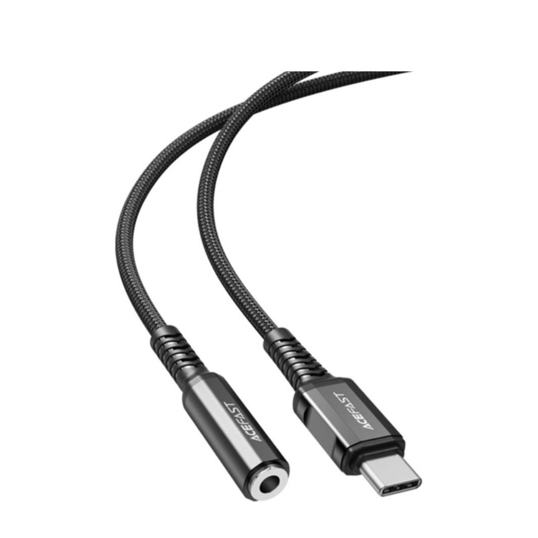 Image of (18cm) USB C auf 3.5mm Klinke Stecker Nylon AUX Audiokabel (Weiblich) - Schwarz bei Apfelkiste.ch