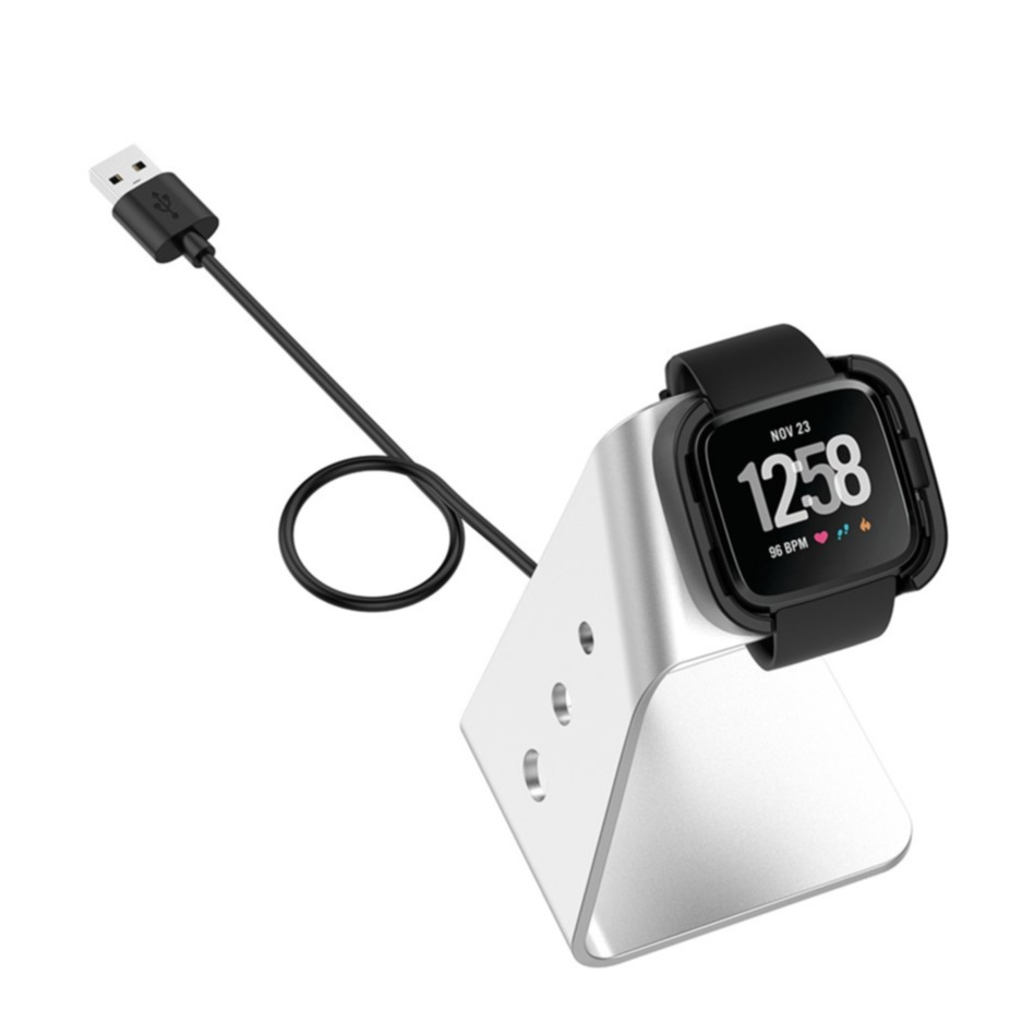 Image of 2in1 Fitbit Versa 2 Dockingstation Halterung mit USB Ladegerät - Silber bei Apfelkiste.ch