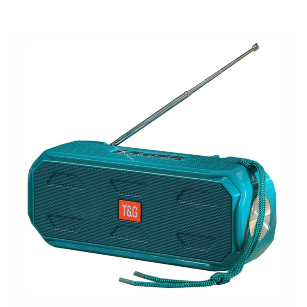 Image of 3in1 Bluetooth 5.0 Lautsprecher FM Radio Solar Power Bank 1200mAh + Taschenlampe (MicroSD Slot + Aux In) - Türkis bei Apfelkiste.ch