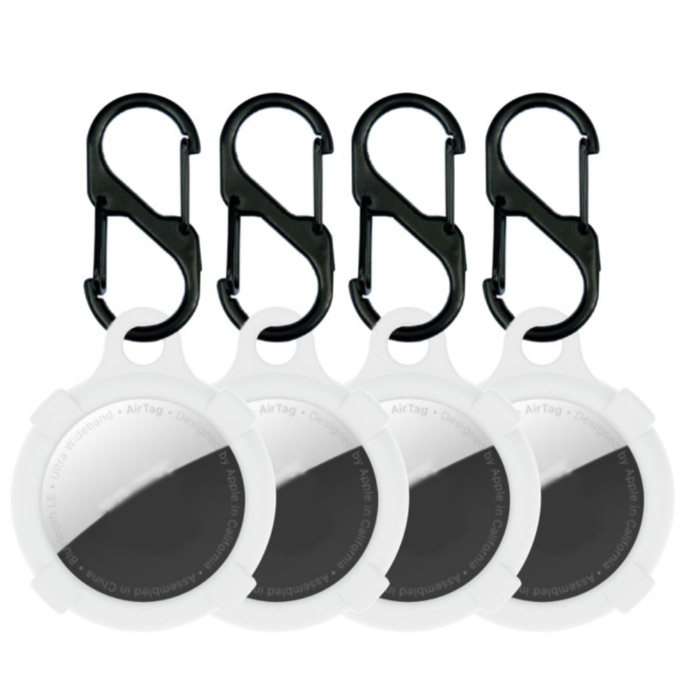 Image of (4er Set) Apple AirTag Anhänger Silikon Case Hülle Schlüsselanhänger mit Karabinerhaken - Weiss bei Apfelkiste.ch