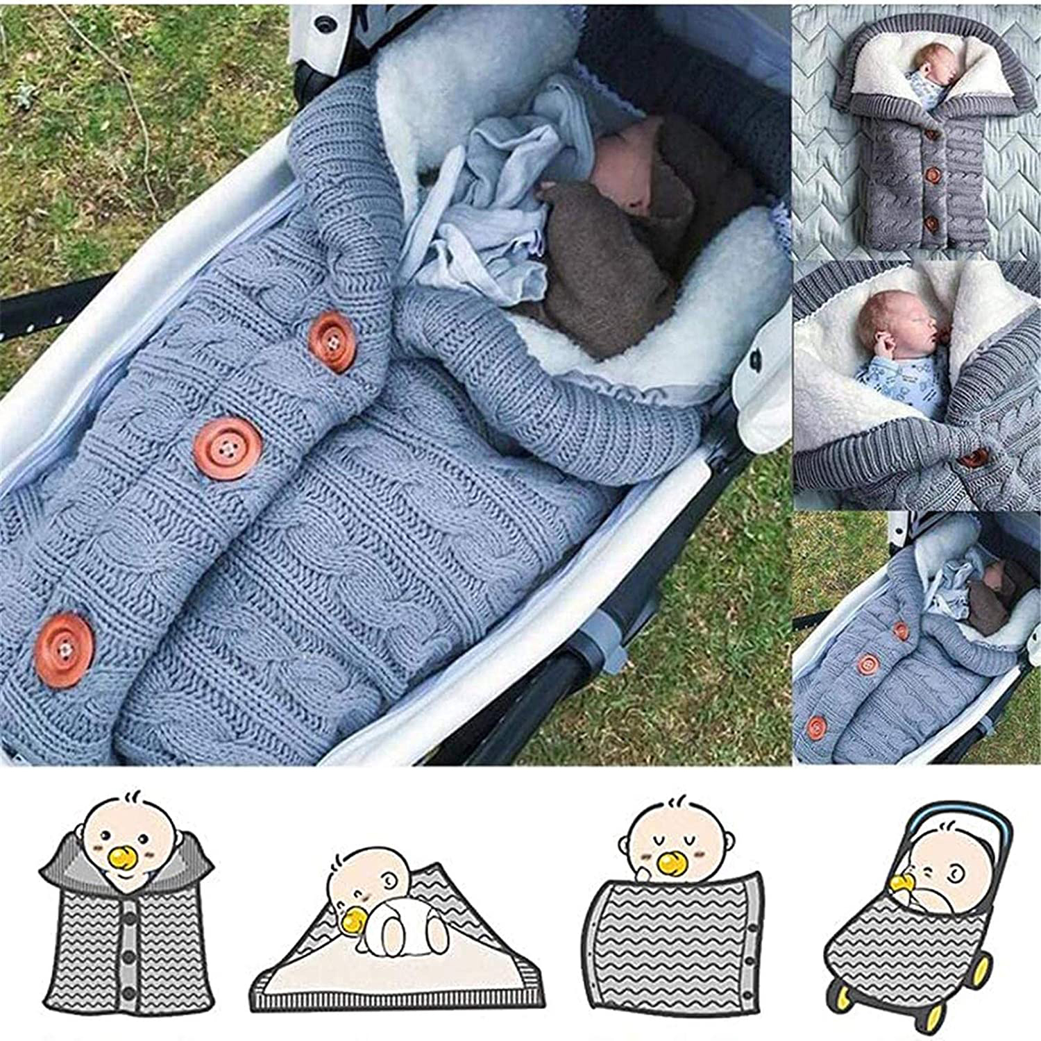 68x38cm) Baby Schlafsack fr Kinderwagen Grau