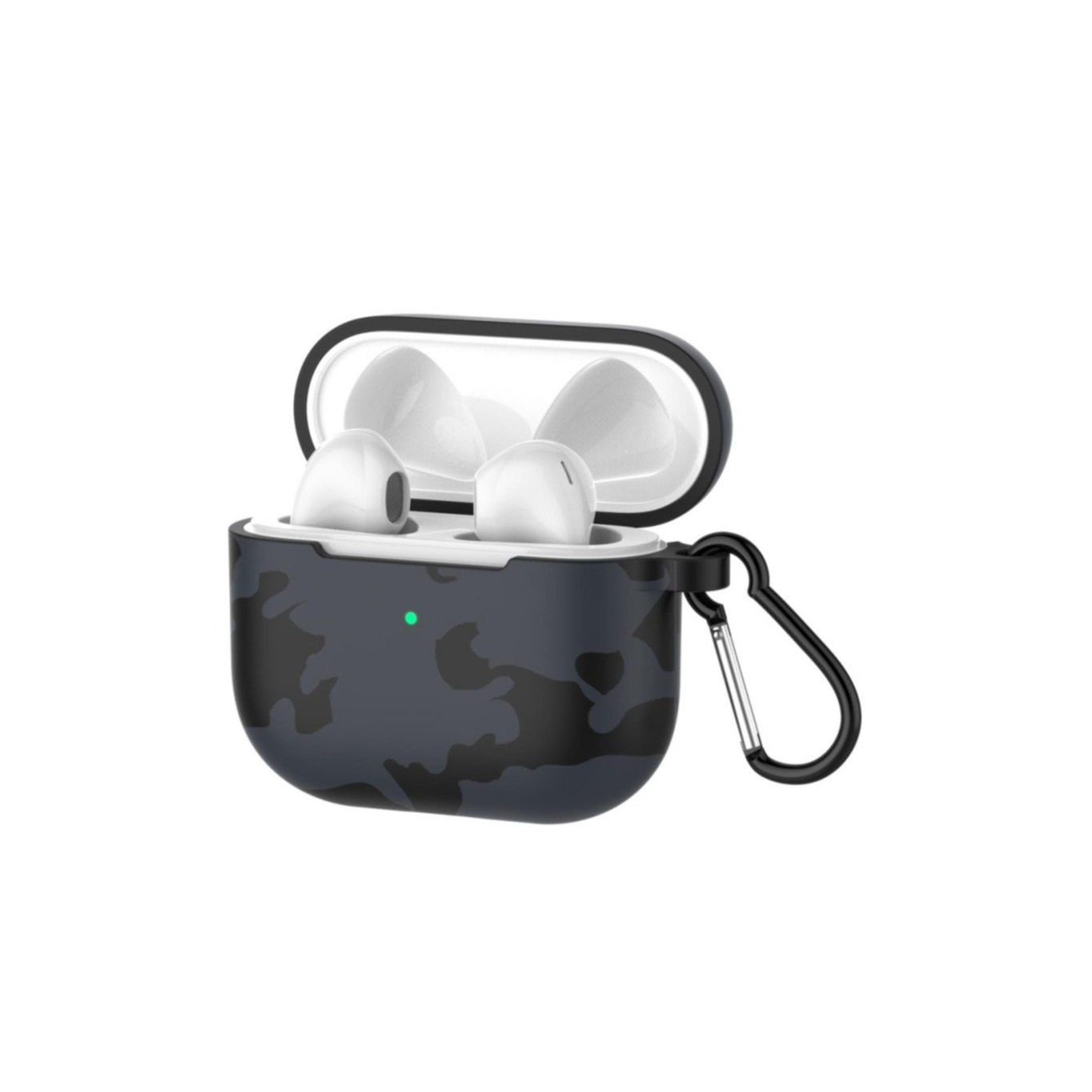 Image of AirPods (3. Generation) Silikon Schutzhülle Abdeckung mit Karabinerhaken - Camouflage (Grau) bei Apfelkiste.ch