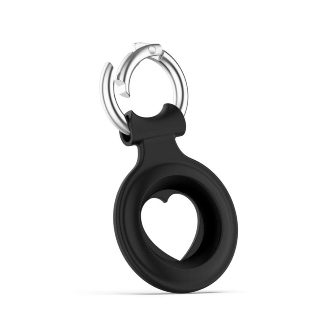 Image of Apple AirTag Anhänger Silikon Case Hülle Herzausschnitt Schlüsselanhänger mit Schlüsselring - Schwarz bei Apfelkiste.ch